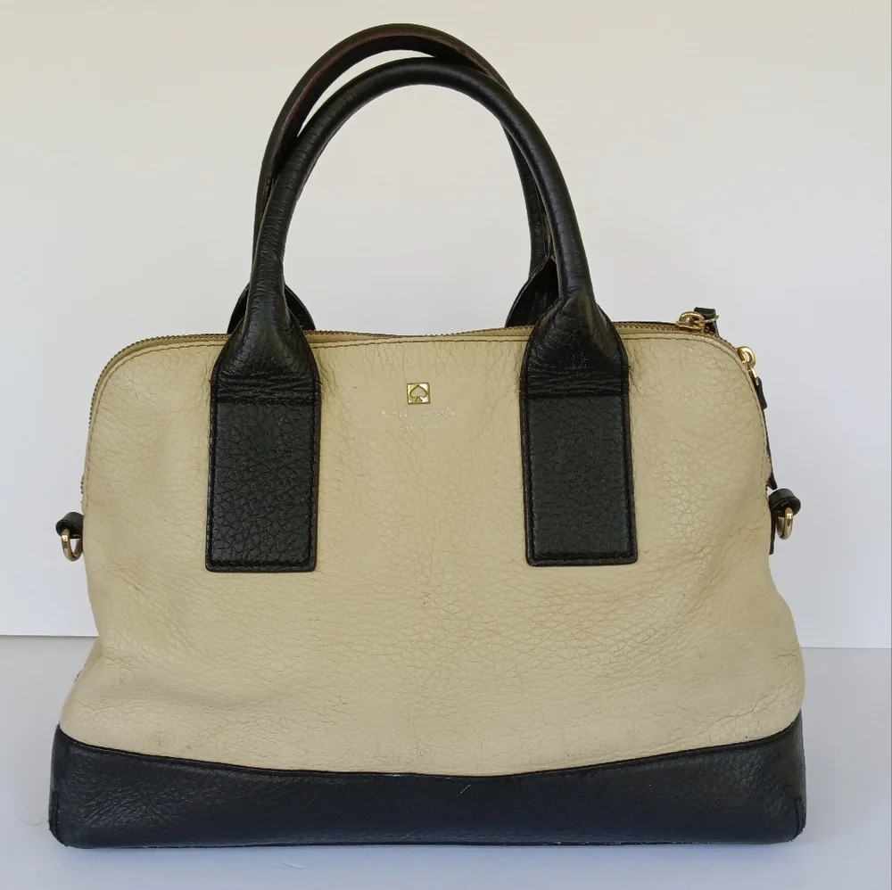 Kate Spade Two-Toned Cream & Black Leather Satchel Handbag